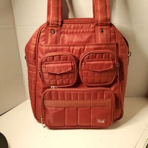 Lug Puddle Jumper Red Quilted Multi Pocketed Duffle Bag